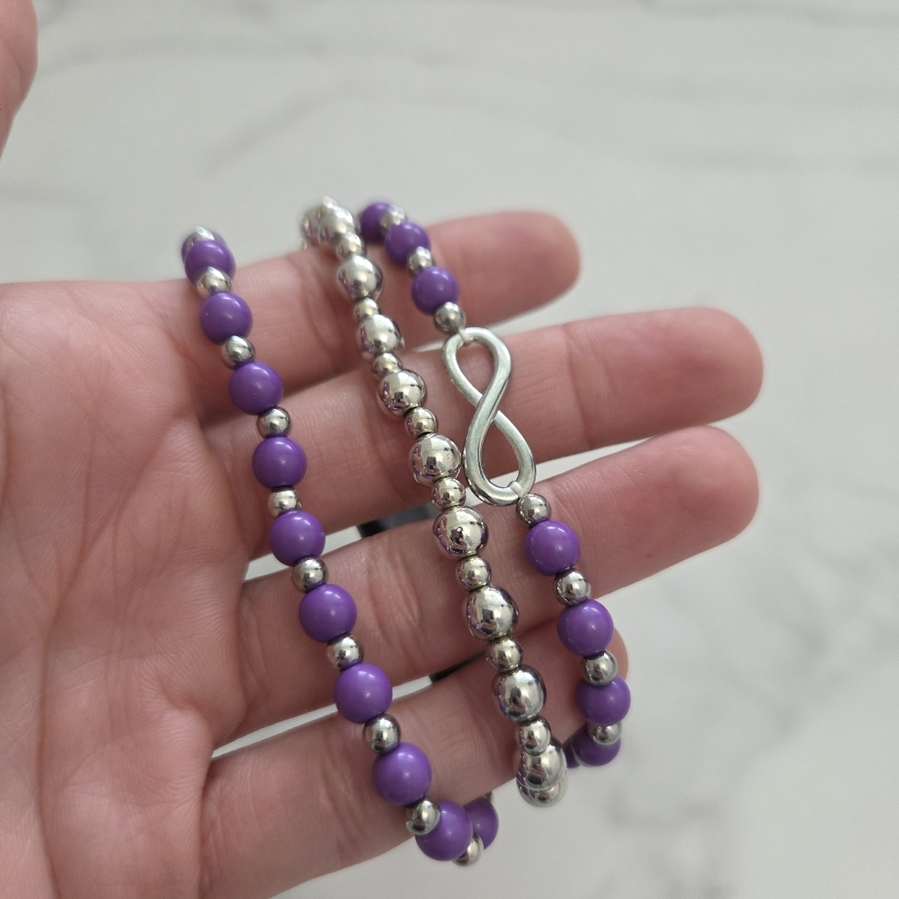 Papara​zzi Infinity Symbol Stretch Purple & Silver Beaded Stacking Bracelet - Picture 4 of 5